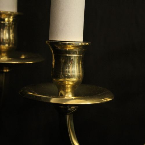 ENGLISH PAIR OF BRASS TWIN ARM ANTIQUE WALL LIGHTS - ADDITIONAL PHOTO 4