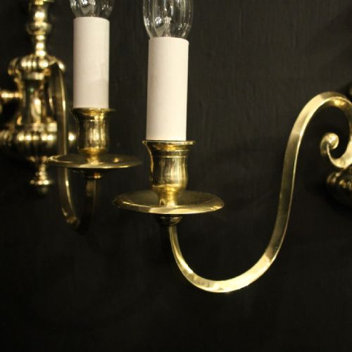 ENGLISH PAIR OF BRASS TWIN ARM ANTIQUE WALL LIGHTS - ADDITIONAL PHOTO 7