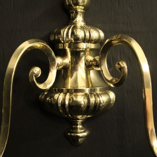 ENGLISH PAIR OF BRASS TWIN ARM ANTIQUE WALL LIGHTS - ADDITIONAL PHOTO 8