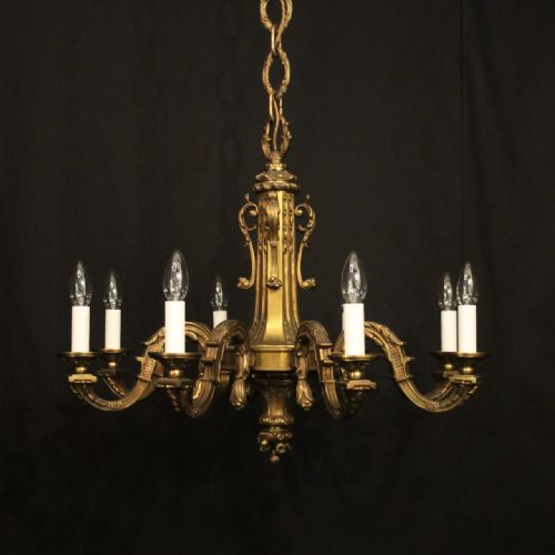 french gilded bronze 8 light antique chandelier - CATEGORY: ANTIQUE LIGHTING - DATED 19TH CENTURY