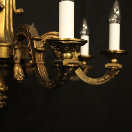 FRENCH GILDED BRONZE 8 LIGHT ANTIQUE CHANDELIER - ADDITIONAL PHOTO 5