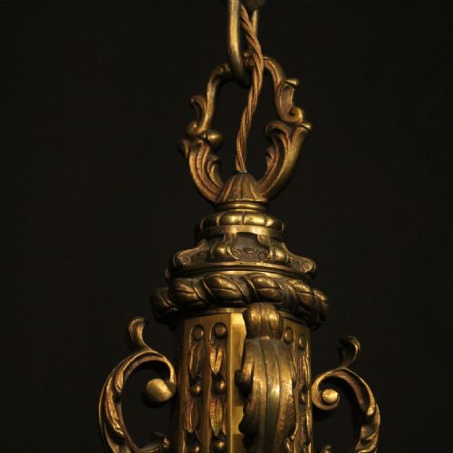FRENCH GILDED BRONZE 8 LIGHT ANTIQUE CHANDELIER - ADDITIONAL PHOTO 8