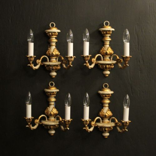 italian set of 4 polychrome gilded wall lights - CATEGORY: ANTIQUE LIGHTING - DATED 1930