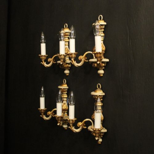 ITALIAN SET OF 4 POLYCHROME GILDED WALL LIGHTS - ADDITIONAL PHOTO 9