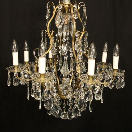 FRENCH GILDED BRASS CRYSTAL 9 LIGHT ANTIQUE CHANDELIER - ADDITIONAL PHOTO 1