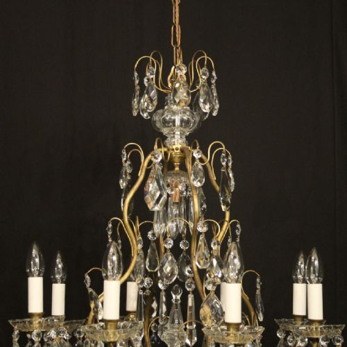 FRENCH GILDED BRASS CRYSTAL 9 LIGHT ANTIQUE CHANDELIER - ADDITIONAL PHOTO 2