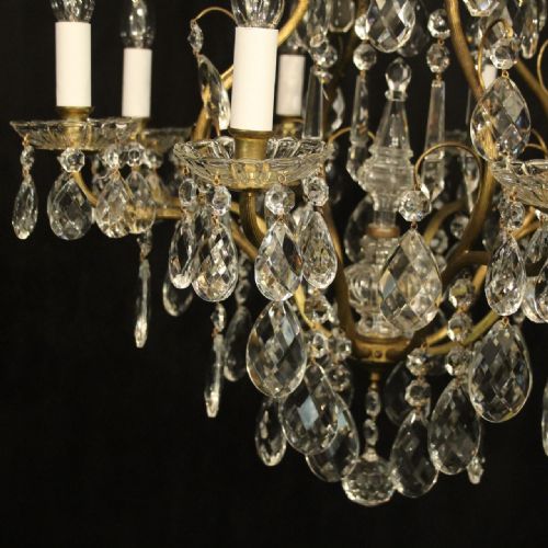FRENCH GILDED BRASS CRYSTAL 9 LIGHT ANTIQUE CHANDELIER - ADDITIONAL PHOTO 3