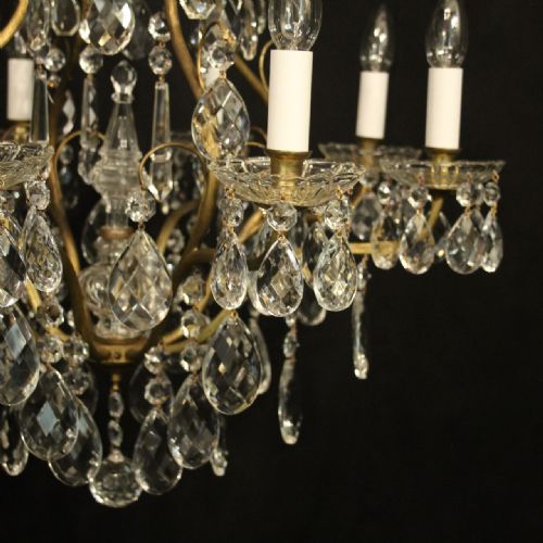 FRENCH GILDED BRASS CRYSTAL 9 LIGHT ANTIQUE CHANDELIER - ADDITIONAL PHOTO 4