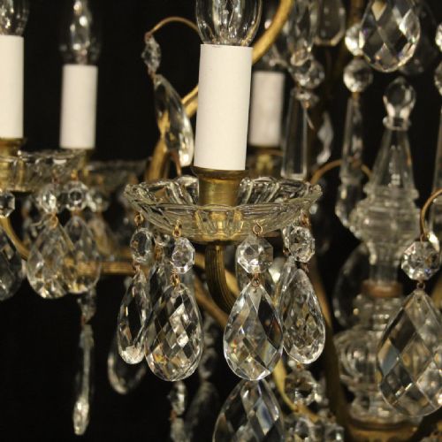 FRENCH GILDED BRASS CRYSTAL 9 LIGHT ANTIQUE CHANDELIER - ADDITIONAL PHOTO 5