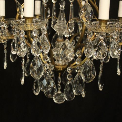 FRENCH GILDED BRASS CRYSTAL 9 LIGHT ANTIQUE CHANDELIER - ADDITIONAL PHOTO 6