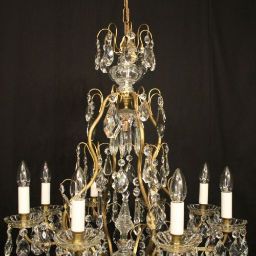 FRENCH GILDED BRASS CRYSTAL 9 LIGHT ANTIQUE CHANDELIER - ADDITIONAL PHOTO 7