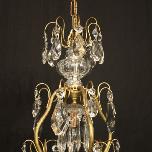 FRENCH GILDED BRASS CRYSTAL 9 LIGHT ANTIQUE CHANDELIER - ADDITIONAL PHOTO 8