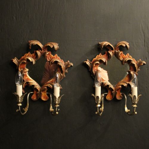 italian pair giltwood twin arm antique girandoles - CATEGORY: ANTIQUE LIGHTING - DATED 1930