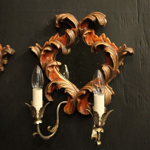 ITALIAN PAIR GILTWOOD TWIN ARM ANTIQUE GIRANDOLES - ADDITIONAL PHOTO 1