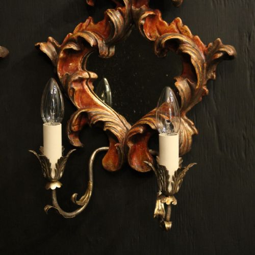 ITALIAN PAIR GILTWOOD TWIN ARM ANTIQUE GIRANDOLES - ADDITIONAL PHOTO 2