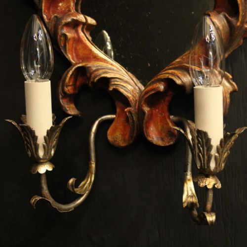 ITALIAN PAIR GILTWOOD TWIN ARM ANTIQUE GIRANDOLES - ADDITIONAL PHOTO 4