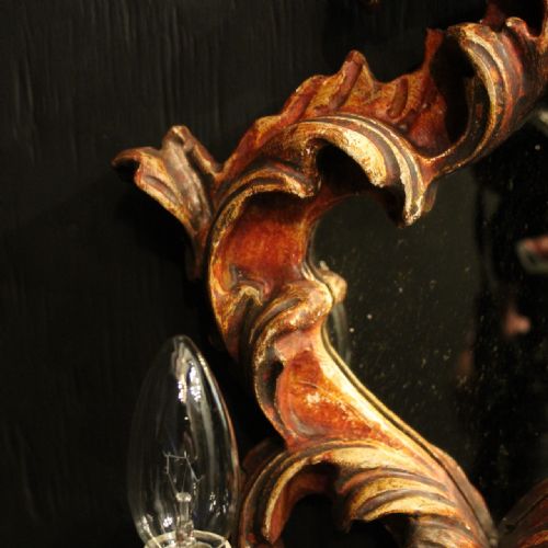 ITALIAN PAIR GILTWOOD TWIN ARM ANTIQUE GIRANDOLES - ADDITIONAL PHOTO 5