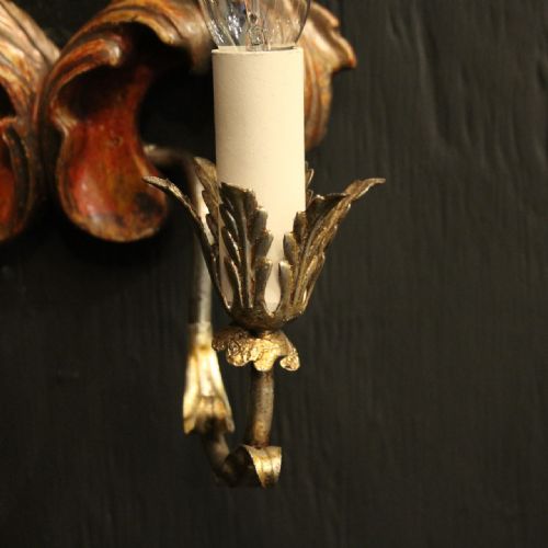 ITALIAN PAIR GILTWOOD TWIN ARM ANTIQUE GIRANDOLES - ADDITIONAL PHOTO 7