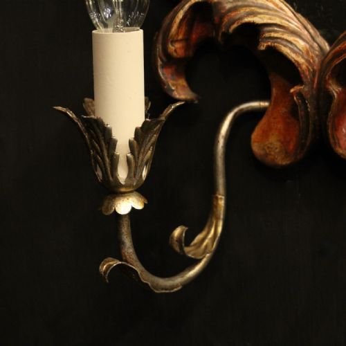 ITALIAN PAIR GILTWOOD TWIN ARM ANTIQUE GIRANDOLES - ADDITIONAL PHOTO 8