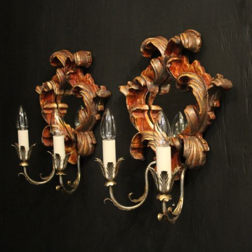 ITALIAN PAIR GILTWOOD TWIN ARM ANTIQUE GIRANDOLES - ADDITIONAL PHOTO 9