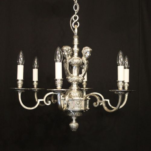 english silver plated 6 light antique chandelier - CATEGORY: ANTIQUE LIGHTING - DATED 1920