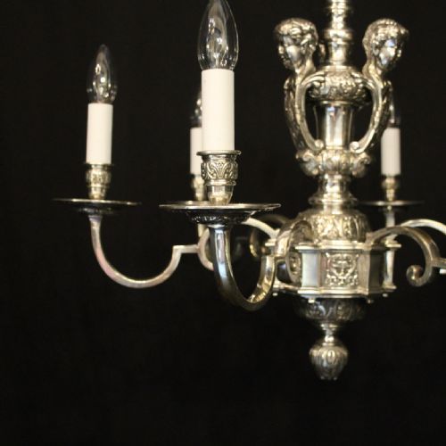 ENGLISH SILVER PLATED 6 LIGHT ANTIQUE CHANDELIER - ADDITIONAL PHOTO 1