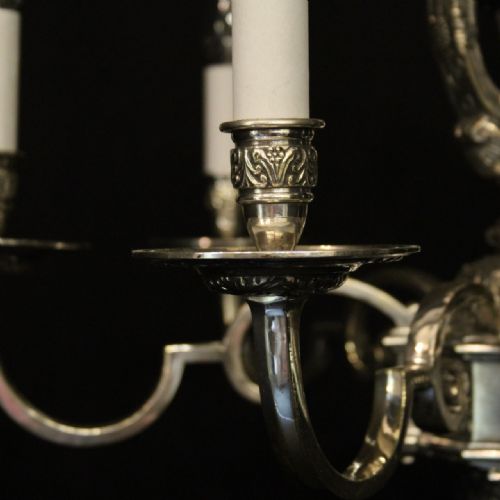 ENGLISH SILVER PLATED 6 LIGHT ANTIQUE CHANDELIER - ADDITIONAL PHOTO 2