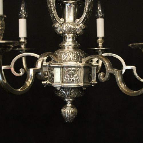 ENGLISH SILVER PLATED 6 LIGHT ANTIQUE CHANDELIER - ADDITIONAL PHOTO 3