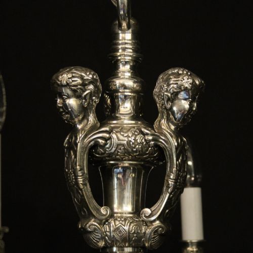 ENGLISH SILVER PLATED 6 LIGHT ANTIQUE CHANDELIER - ADDITIONAL PHOTO 4