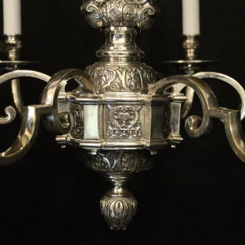 ENGLISH SILVER PLATED 6 LIGHT ANTIQUE CHANDELIER - ADDITIONAL PHOTO 5