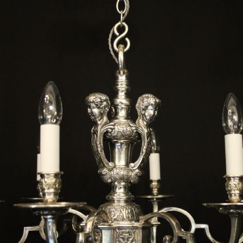ENGLISH SILVER PLATED 6 LIGHT ANTIQUE CHANDELIER - ADDITIONAL PHOTO 6