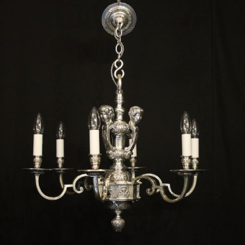 ENGLISH SILVER PLATED 6 LIGHT ANTIQUE CHANDELIER - ADDITIONAL PHOTO 8