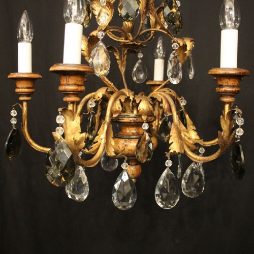 ITALIAN FLORENTINE 6 LIGHT POLYCHROME ANTIQUE CHANDELIER - ADDITIONAL PHOTO 1