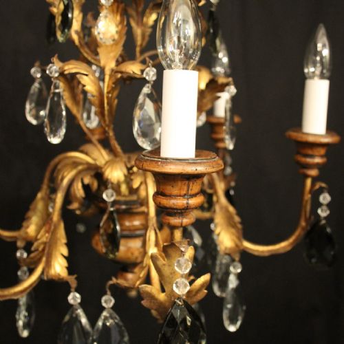 ITALIAN FLORENTINE 6 LIGHT POLYCHROME ANTIQUE CHANDELIER - ADDITIONAL PHOTO 2