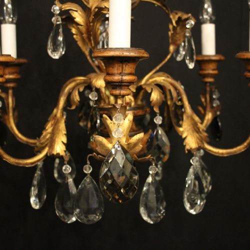 ITALIAN FLORENTINE 6 LIGHT POLYCHROME ANTIQUE CHANDELIER - ADDITIONAL PHOTO 3