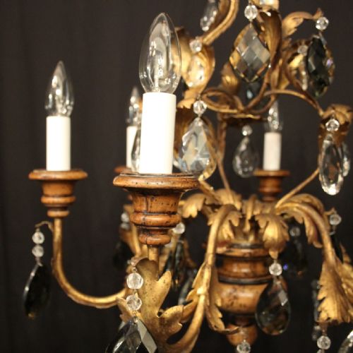 ITALIAN FLORENTINE 6 LIGHT POLYCHROME ANTIQUE CHANDELIER - ADDITIONAL PHOTO 4