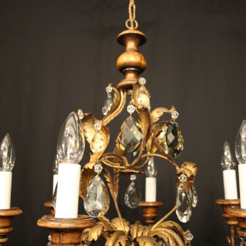 ITALIAN FLORENTINE 6 LIGHT POLYCHROME ANTIQUE CHANDELIER - ADDITIONAL PHOTO 5