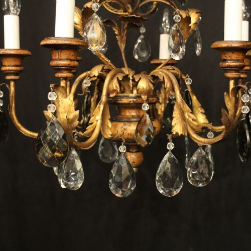 ITALIAN FLORENTINE 6 LIGHT POLYCHROME ANTIQUE CHANDELIER - ADDITIONAL PHOTO 7