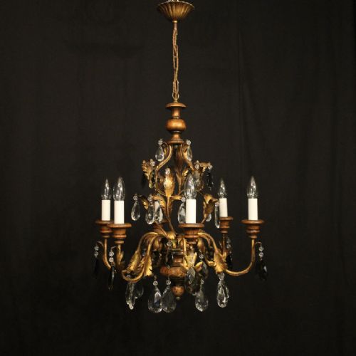 ITALIAN FLORENTINE 6 LIGHT POLYCHROME ANTIQUE CHANDELIER - ADDITIONAL PHOTO 8