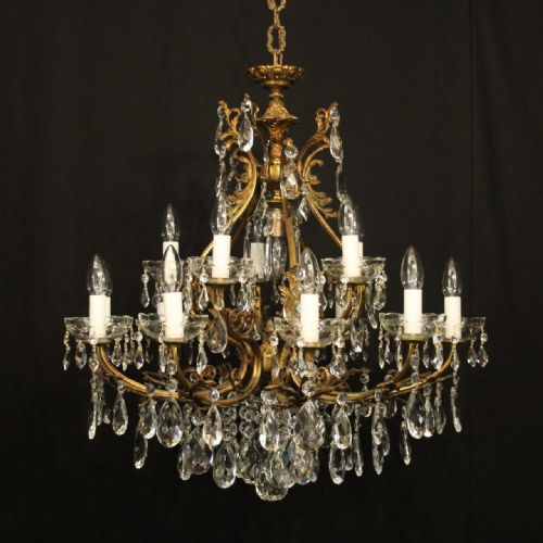 italian gilded crystal 16 light antique chandelier - CATEGORY: ANTIQUE LIGHTING - DATED 1920