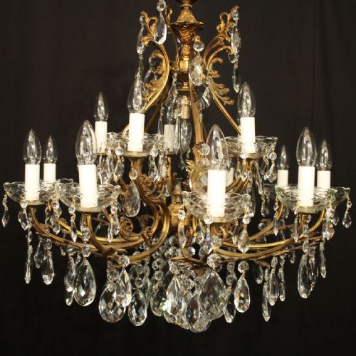 ITALIAN GILDED CRYSTAL 16 LIGHT ANTIQUE CHANDELIER - ADDITIONAL PHOTO 1