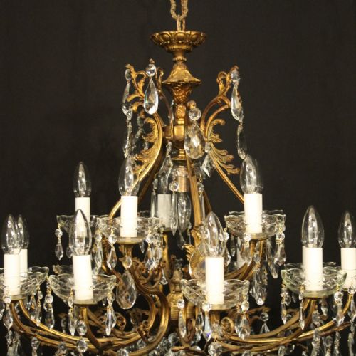 ITALIAN GILDED CRYSTAL 16 LIGHT ANTIQUE CHANDELIER - ADDITIONAL PHOTO 5