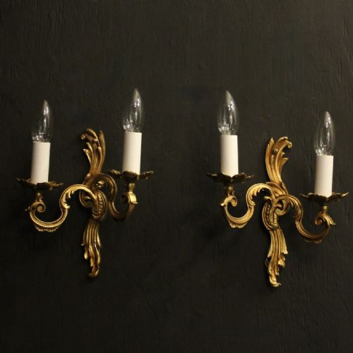 french pair of gilded twin arm antique wall lights - CATEGORY: ANTIQUE LIGHTING - DATED 1920