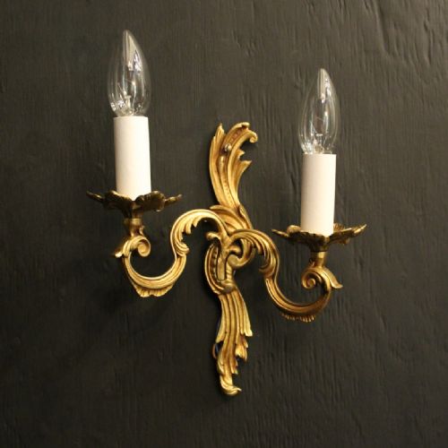 FRENCH PAIR OF GILDED TWIN ARM ANTIQUE WALL LIGHTS - ADDITIONAL PHOTO 1
