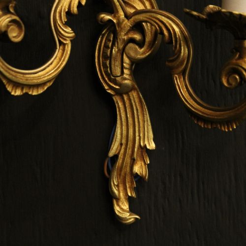 FRENCH PAIR OF GILDED TWIN ARM ANTIQUE WALL LIGHTS - ADDITIONAL PHOTO 5