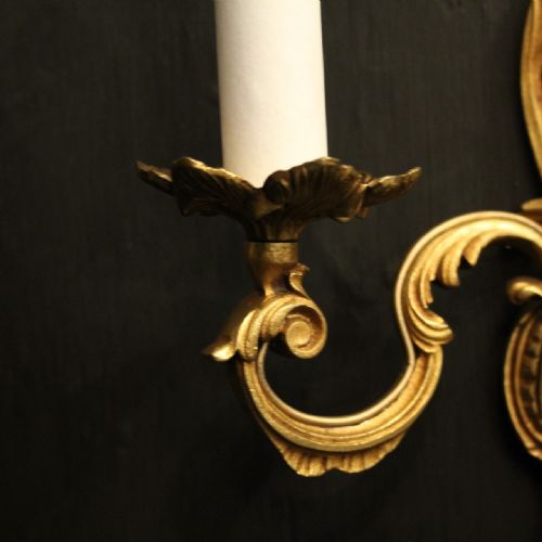 FRENCH PAIR OF GILDED TWIN ARM ANTIQUE WALL LIGHTS - ADDITIONAL PHOTO 6