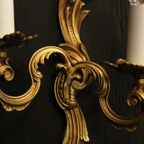 FRENCH PAIR OF GILDED TWIN ARM ANTIQUE WALL LIGHTS - ADDITIONAL PHOTO 7