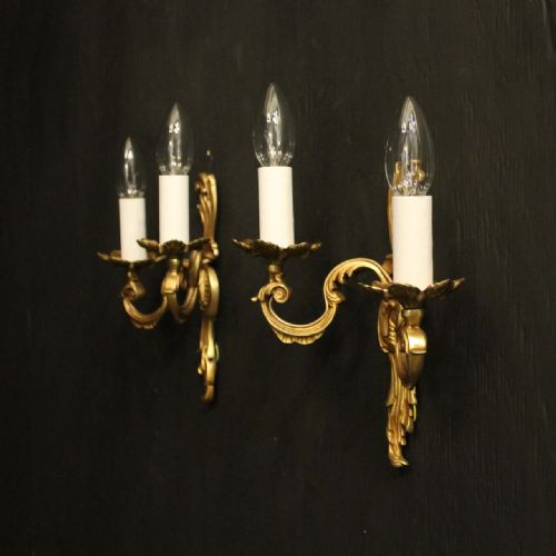 FRENCH PAIR OF GILDED TWIN ARM ANTIQUE WALL LIGHTS - ADDITIONAL PHOTO 9
