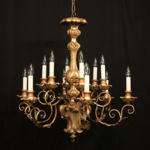 florentine 12 light wooden polychrome antique chandelier - CATEGORY: ANTIQUE LIGHTING - DATED 1930