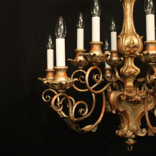 FLORENTINE 12 LIGHT WOODEN POLYCHROME ANTIQUE CHANDELIER - ADDITIONAL PHOTO 1